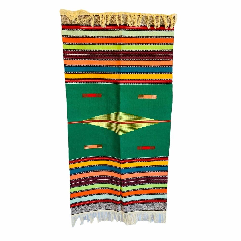 #4499 Wool handmade wall hanging rug 24x64 multi color native america